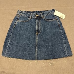 H&M Dark Blue Raw Hem Jean Mini Skirt High Waist 4